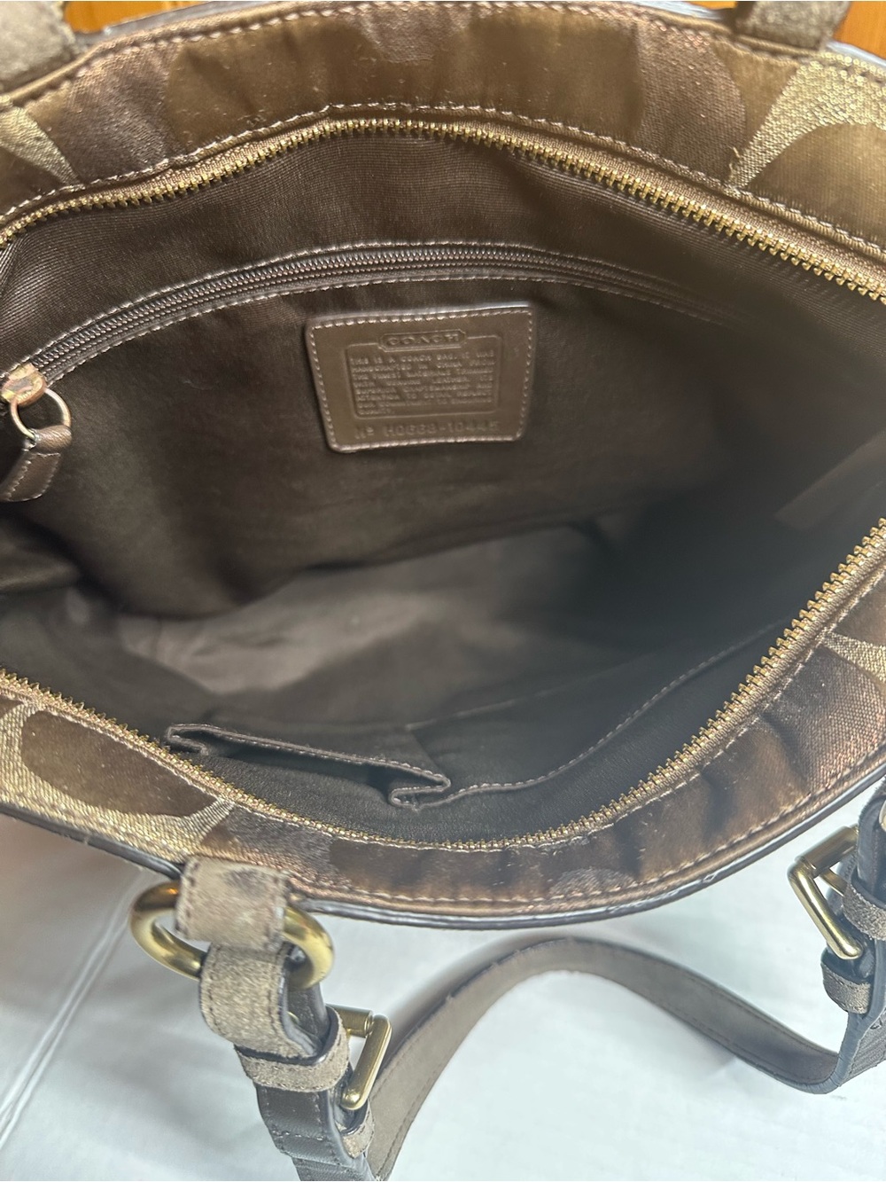 COACH Brown and Gold Signature Canvas Tote - Picture 4 of 13